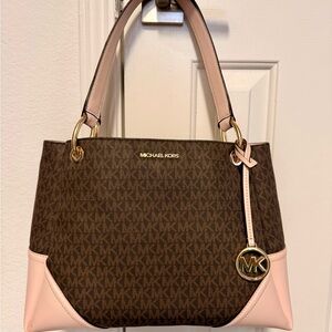 Michael Kors Brown and Pink Logo Shoulder Bag